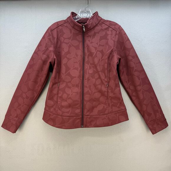 Patagonia Softshell Jacket Women's M Maroon Leaf Patterned Fleece Lined Outdoor - Picture 1 of 10